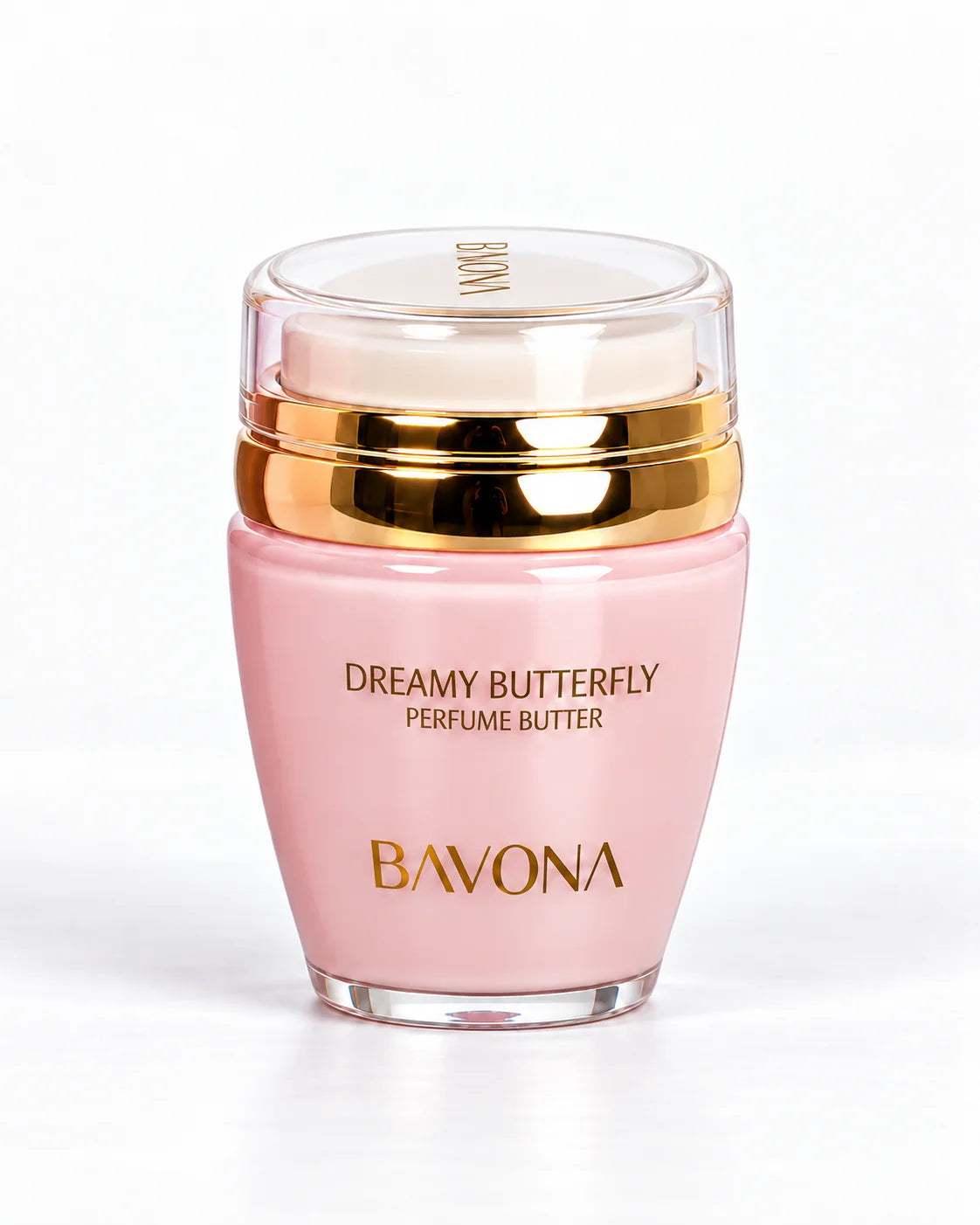 Bavona Dreamy Butterfly perfume butter, 30 ml blush pink jar with gold collar on a white background