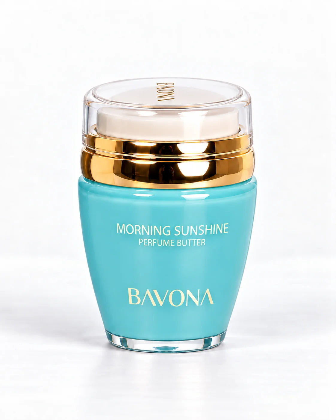 Bavona Morning Sunshine perfume butter, 30 ml turquoise jar with gold collar on a white background