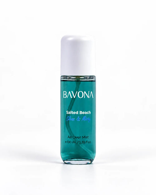 Bavona Salted Beach hair & body mist, 100 ml clear bottle on a white background