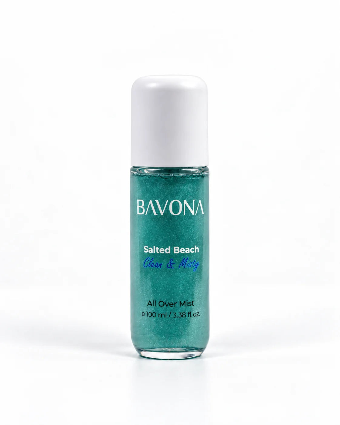 Bavona Salted Beach shimmer hair & body mist, 100 ml bottle with luminous shimmer on a white background