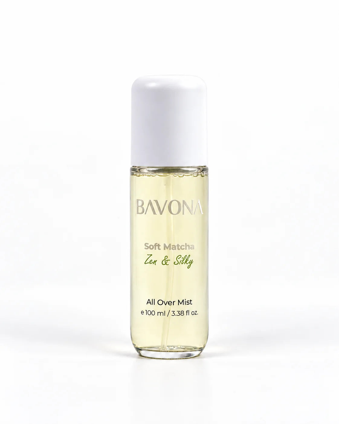 Bavona Soft Matcha hair & body mist, 100 ml clear bottle on a white background