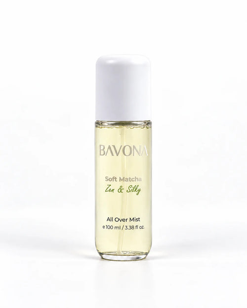 Bavona Soft Matcha hair & body mist, 100 ml clear bottle on a white background