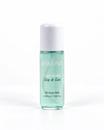 Bavona Sugar Daddy hair & body mist, 100 ml clear bottle on a white background