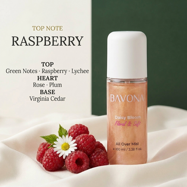 Bavona Daisy Bloom shimmer mist — Raspberry signature note