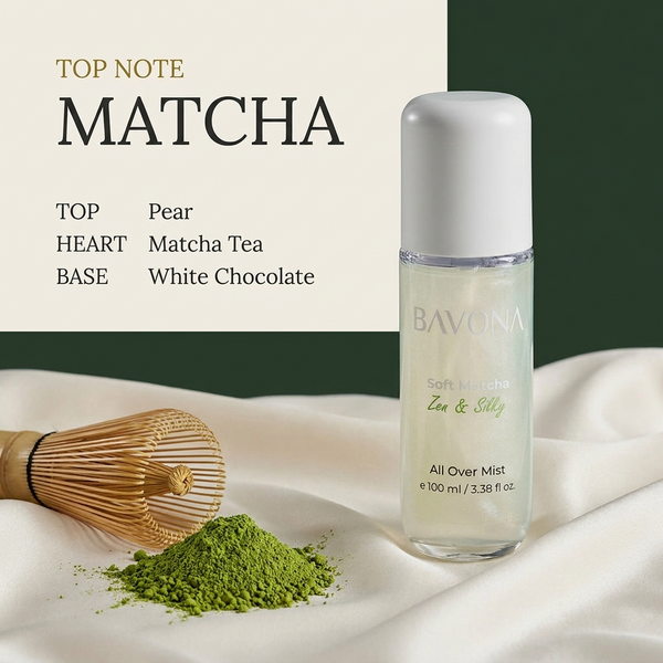 Bavona Soft Matcha shimmer mist — Matcha signature note